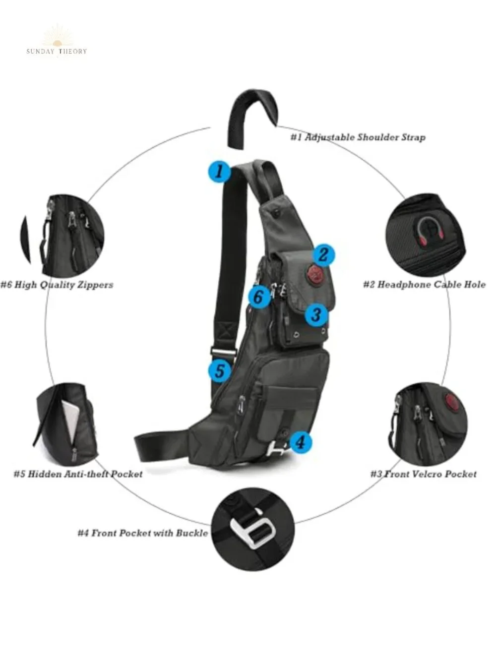Nylon Sling Bag Crossbody Chest Shoulder Backpack Casual Daypack Travel